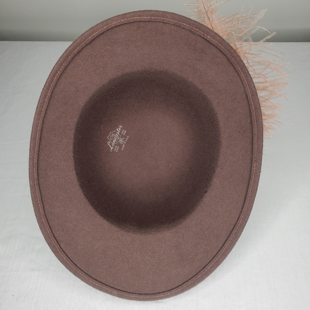 47bx) LANCASTER Wool Hat with Fine Ostrich Feather VINTAGE - Picture 6 of 8